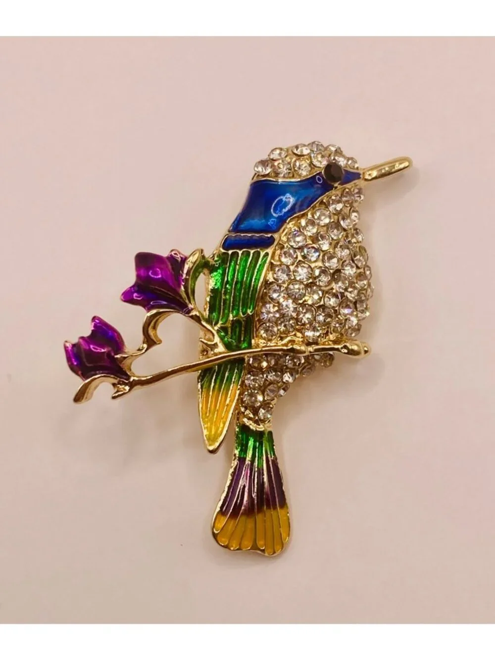 Colorful Rhinestone Hummingbird Brooch Pin -101B